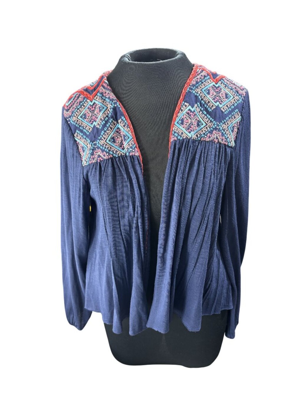 American Eagle Outfitters Womens Boho Embroidered Open Front Long Sleeve Cardiga